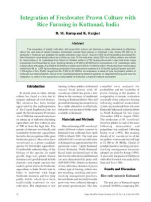 Integration of freshwater prawn culture with rice farming in Kuttanad, India