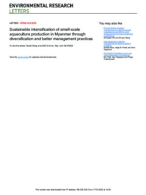 Sustainable intensification of small-scale aquaculture production in Myanmar through diversification and better management practices